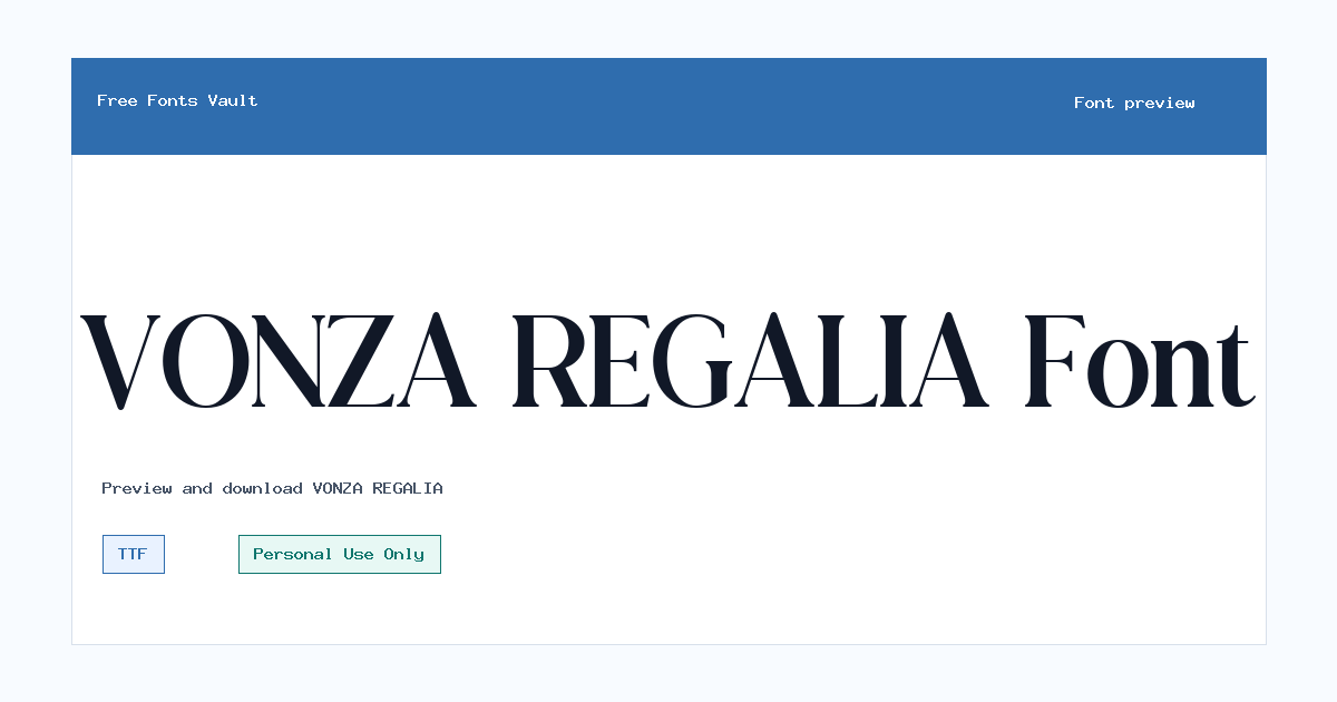 VONZA REGALIA font preview showing the family name