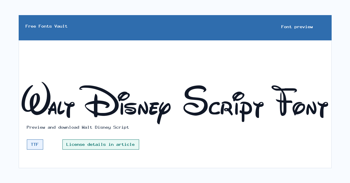 Walt Disney Script font preview showing the family name
