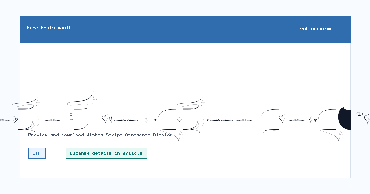 Wishes Script Ornaments Display font preview showing the family name