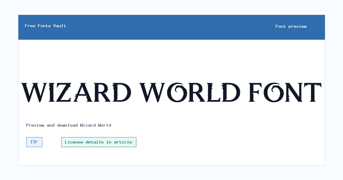 Wizard World font preview showing the family name
