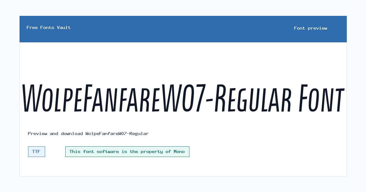 WolpeFanfareW07-Regular font preview showing the family name