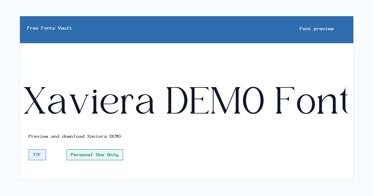 Xaviera DEMO font preview showing the family name
