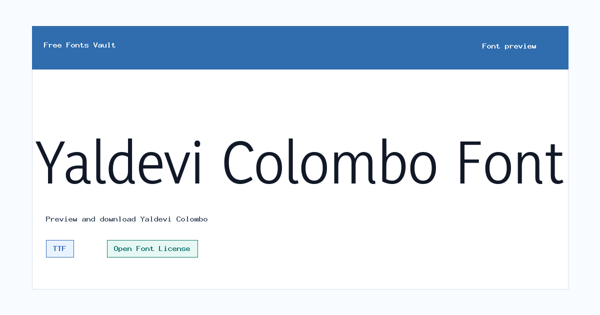 Yaldevi Colombo font preview showing the family name