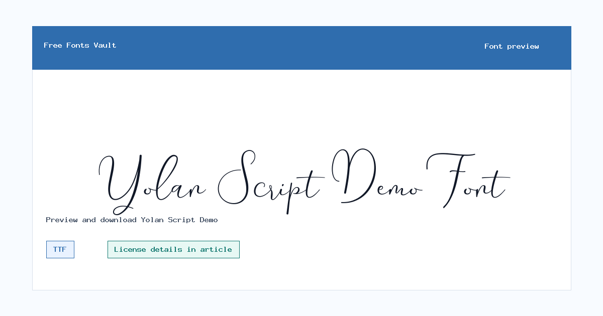 Yolan Script Demo font preview showing the family name