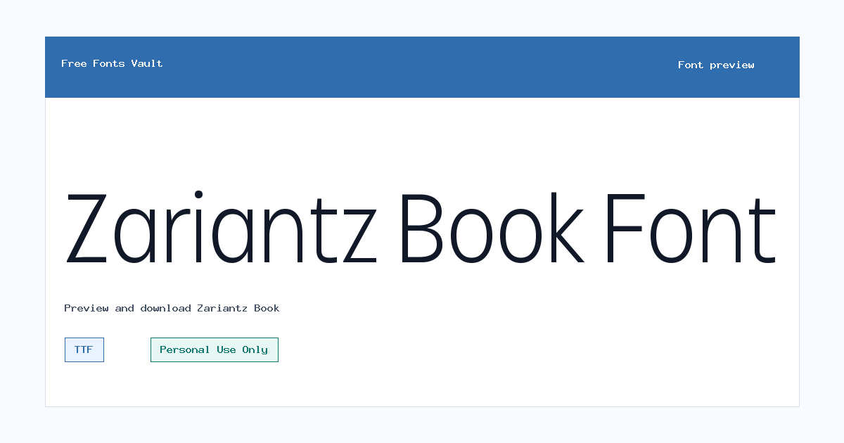 Zariantz Book font preview showing the family name
