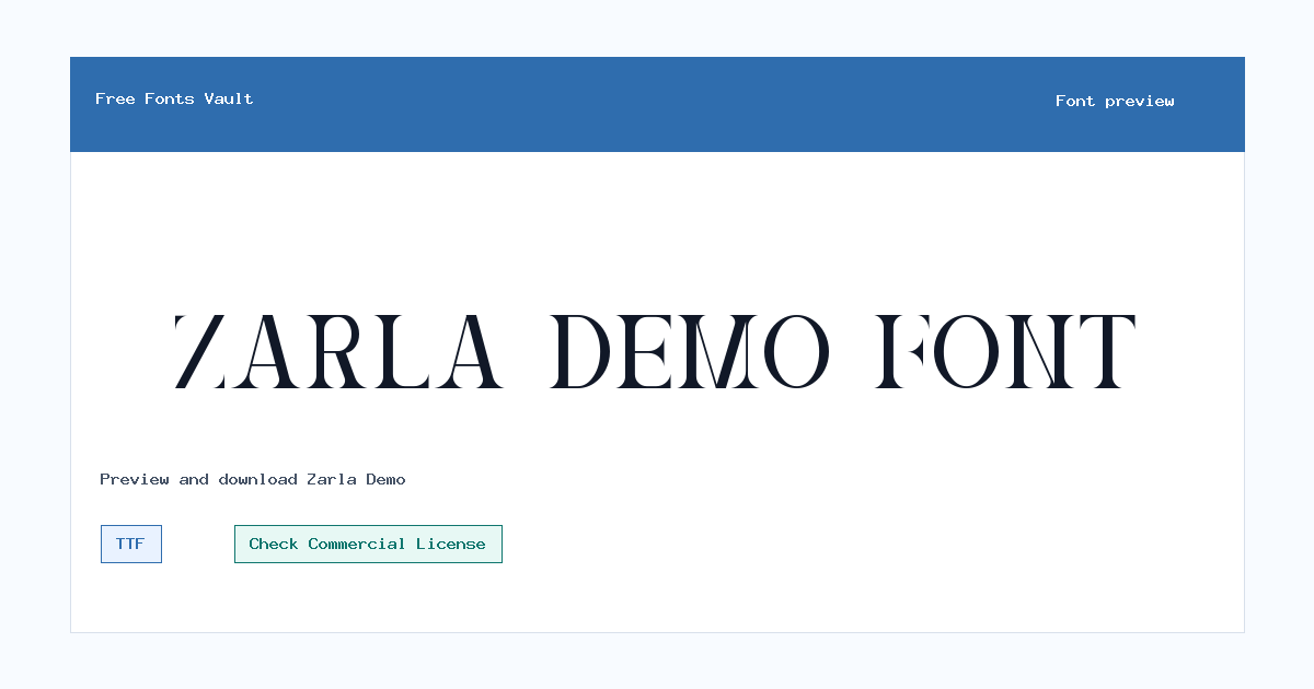 Zarla Demo font preview showing the family name