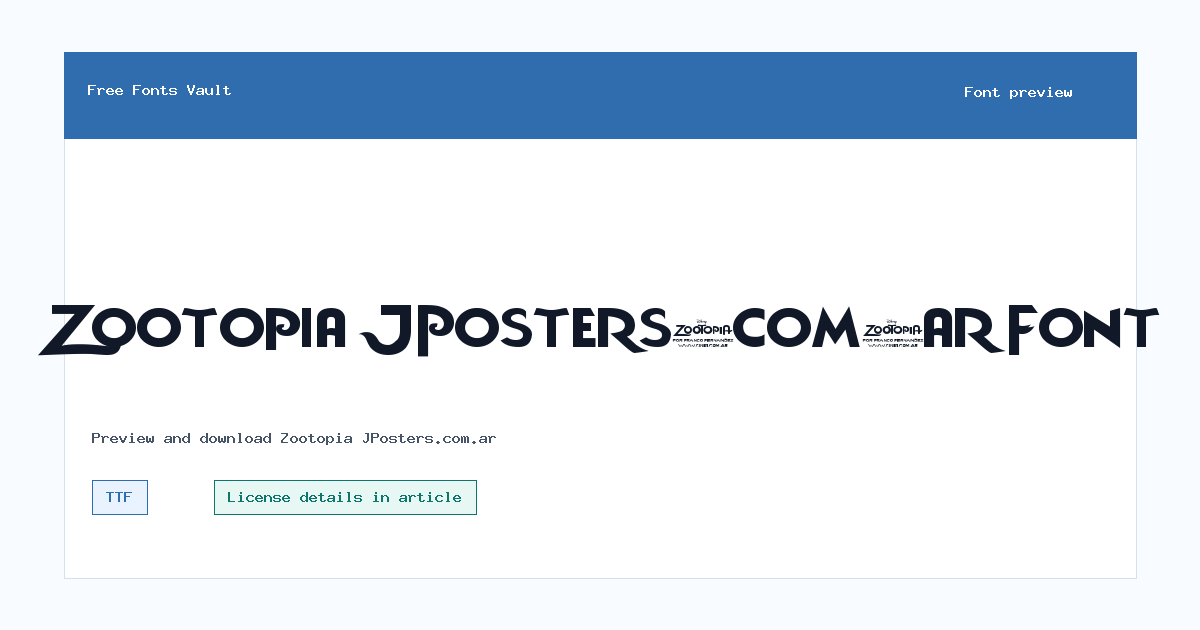 Zootopia JPosters.com.ar font preview showing the family name