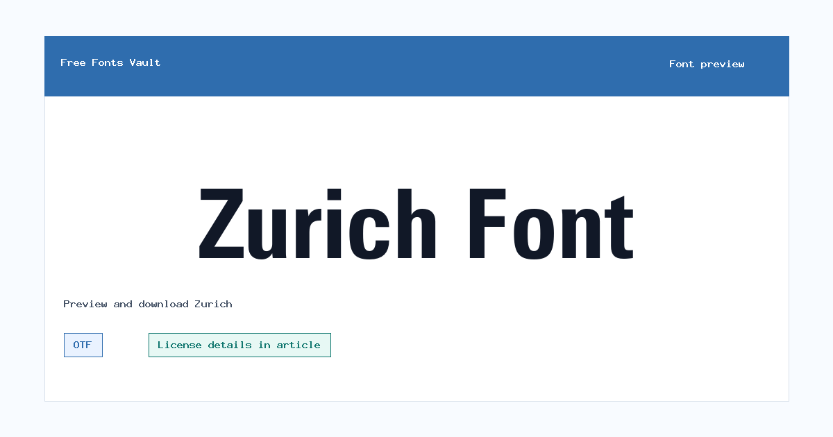 Zurich font preview showing the family name
